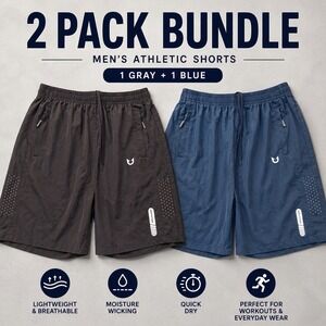 Northyard Mens 2 lot Athletic Shorts Gray Blue XL Quick Dry Gym Running 7 Inseam